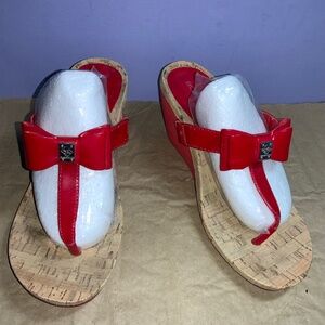 BCBGeneration Red cork Heels Platform Sandals Women Wedge Sz 7